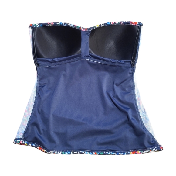 Ann Cole Navy Blue Floral Print Tankini top Strapless Size Medium - Picture 4 of 5